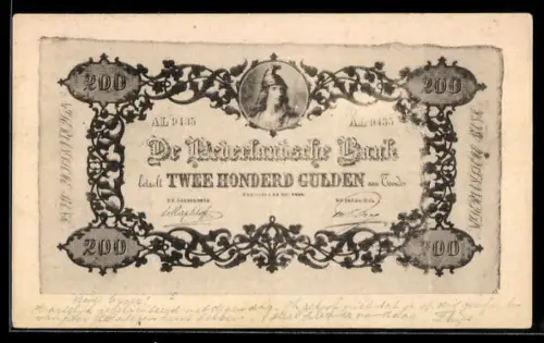 AK De Nederlandsche Bank betaalt Honderd Gulden..., Geldschein, Ornamente