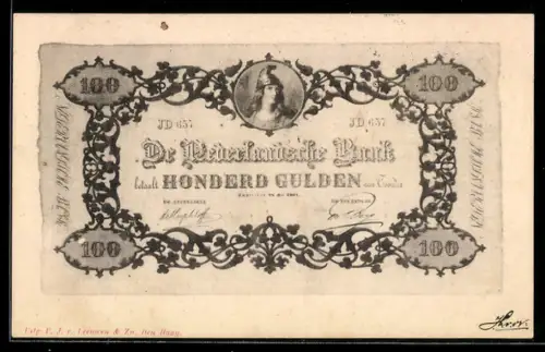 AK Niederländischer Geldschein im Wert von 100 Gulden