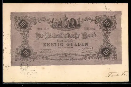 AK Niederlande, Geldschein über sechzig Gulden