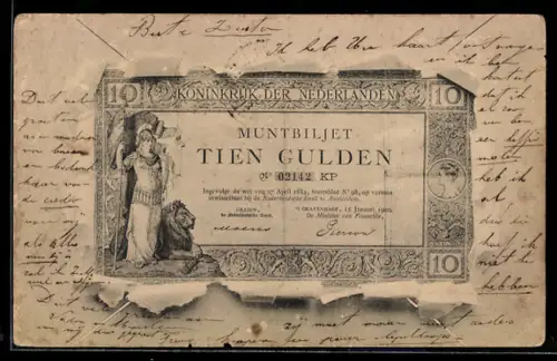 AK Niederlande, Geldschein durch zerrissenes Papier