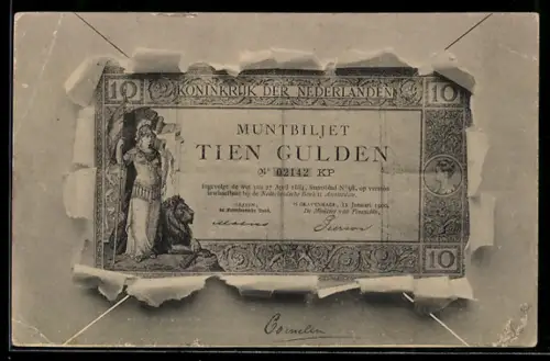 AK `s Gravenhage, Geldschein durch zerrissenes Papier