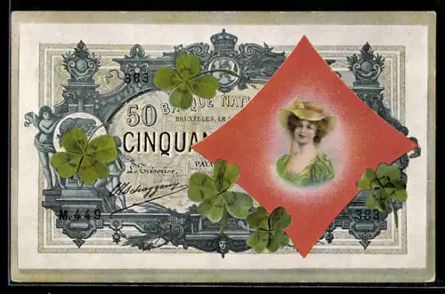 AK Geldschein Bruxelles mit Damenporträt und Klee