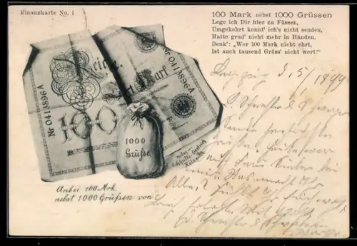 AK Geldschein über einhundert Mark und Geldsack