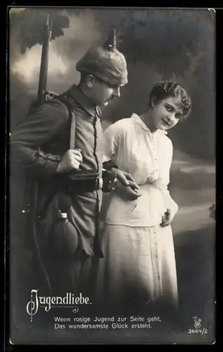 Künstler-AK Photochromie Nr. 3664/2: Jugendliebe, Wenn rosige Jugend..., Soldat mit Mädchen