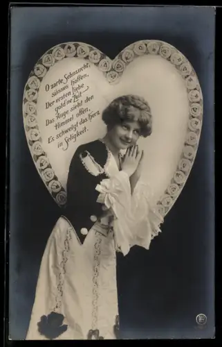 Foto-AK RPH Nr. S. 967 /6: O zarte Sehnsucht..., Fräulein und Herz