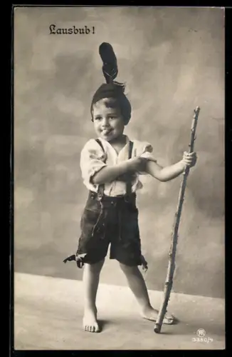 Künstler-AK Photochromie Nr. 3350/4: Lausbub!, Knabe in Lederhose