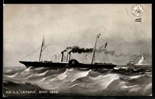 AK Passagierschiff S.S. Cambria, Baujahr 1848, in schwerer See, L. & N. W. R.