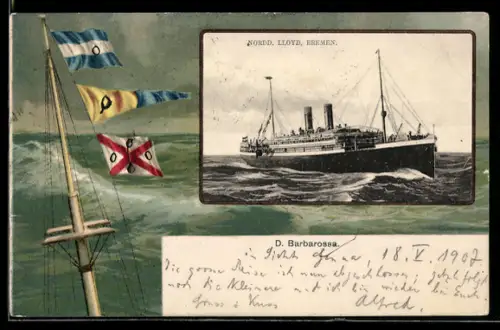 AK Passagierschiff Barbarossa vom Norddeutschen Lloyd Bremen auf hoher See