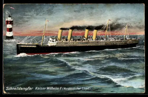 AK Passagierschiff Kaiser Wilhelm II. von Norddeutschen Lloyd passiert den Rotesand-Leuchtturm