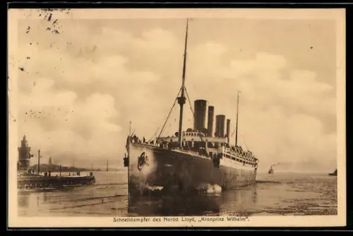 AK Passagierschiff Kronprinz Wilhelm vom Norddeutschen Lloyd verlässt den Hafen