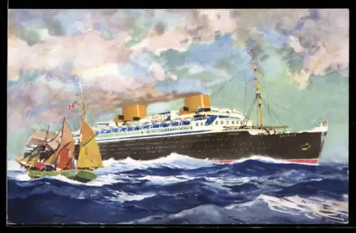 AK Passagierschiff Bremen vom Norddeutschen Lloyd Bremen bei starkem Wellengang