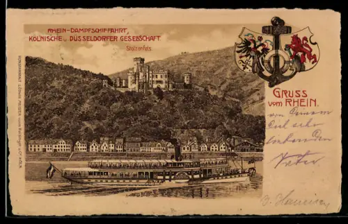 AK Raddampfer Overstolz auf dem Rhein vor der Burg Stolzenfels