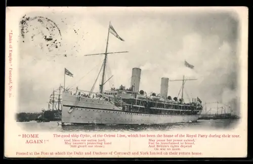 AK Dampfer Ophir der Orient Line im Einsatz als Britische Königliche Yacht