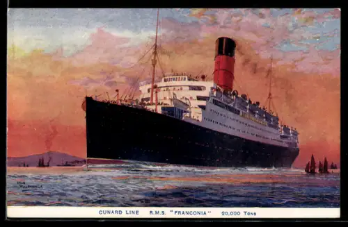 AK Passagierschiff R.M.S. Franconia der Cunard Line in der Abenddämmerung