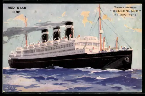 Künstler-AK Passagierschiff S.S. Belgenland der Red Star Line auf hoher See