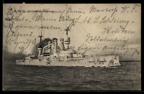 AK Linienschiff S.M.S. Schleswig-Holstein in Küstennähe, Kriegsschiff