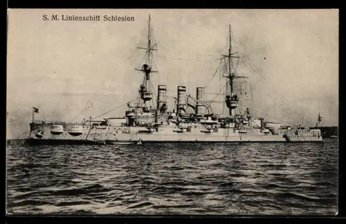 AK Linienschiff S.M.S. Schlesien vor Anker liegend, Kriegsschiff