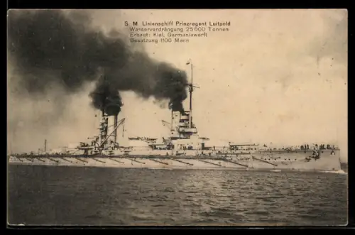 AK Linienschiff S.M.S. Prinzregent Luitpold unter Volldampf fahrend, Kriegsschiff