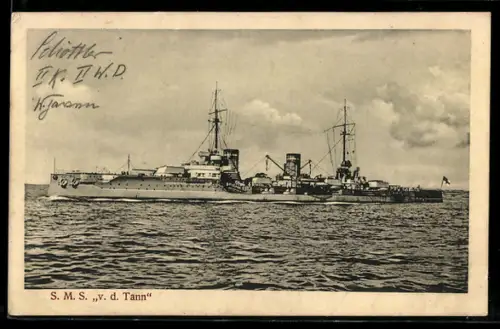 AK Grosser Kreuzer S.M.S. von der Tann hohe Fahrt laufend, Kriegsschiff