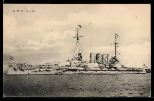 AK Linienschiff S.M.S. Thüringen in Küstennähe, Kriegsschiff