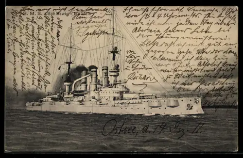 AK Linienschiff S.M.S. Schleswig-Holstein auf Fahrt vor der Küste
