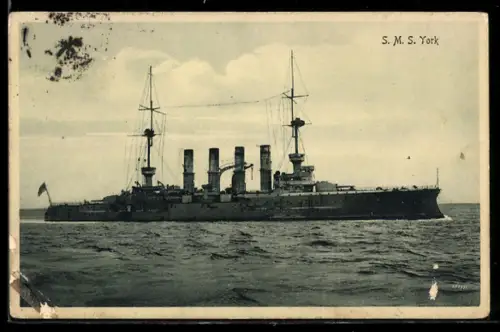 AK Kreuzer S.M.S. York in Seitenansicht, Kriegsschiff