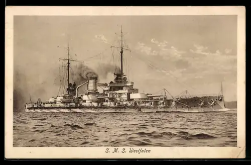 AK Linienschiff S.M.S. Westfalen in Küstennähe, Kriegsschiff