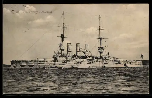 AK Linienschiff S.M.S. Schlesien vor Anker liegend, Kriegsschiff