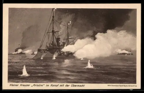 AK Kleiner Kreuzer Ariadne 1914 im Kampf gegen überlegenes britisches Geschwader