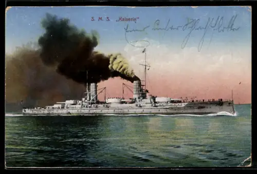 AK Linienschiff S.M.S. Kaiserin hohe Fahrt laufend, Kriegsschiff