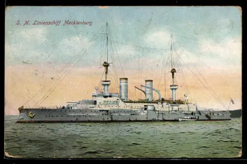AK Linienschiff S.M.S. Mecklenburg in Seitenansicht, Kriegsschiff