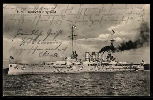 AK Linienschiff S.M.S. Helgoland vor der Küste unter Dampf, Kriegsschiff