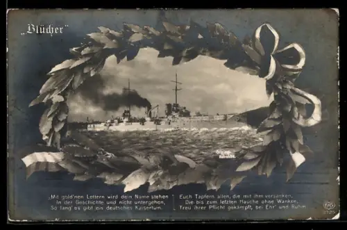 AK Grosser Kreuzer Blücher in Fahrt, Kriegsschiff