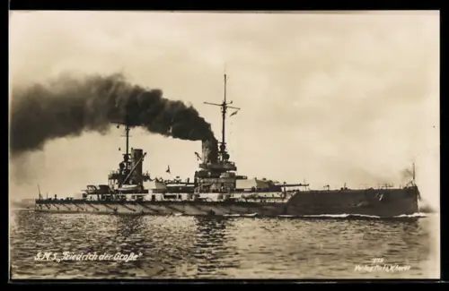 AK Linienschiff S.M.S. Friedrich der Grosse hohe Fahrt laufend, Kriegsschiff