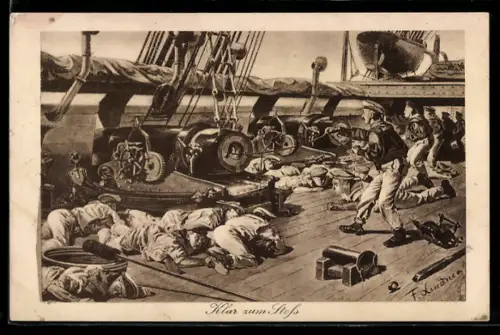Künstler-AK Matrosen der Kaiserlichen Marine klar zum Gefecht