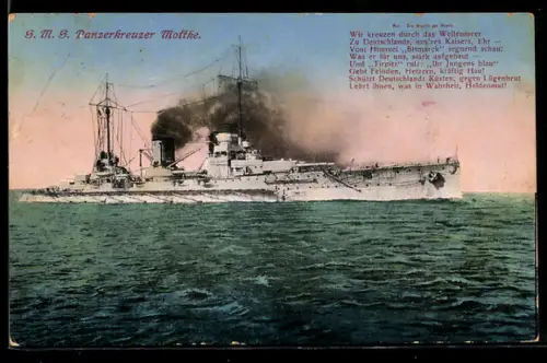 AK Panzerkreuzer S.M.S. Moltke in voller Fahrt, Kriegsschiff