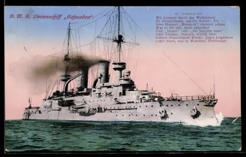 AK Linienschiff S.M.S. Schwaben auf hoher See, Kriegsschiff