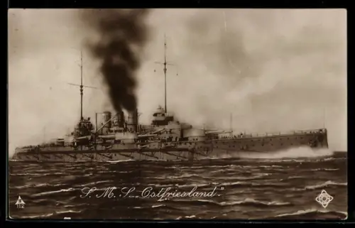 AK Linienschiff S.M.S. Ostfriesland auf hoher See, Kriegsschiff