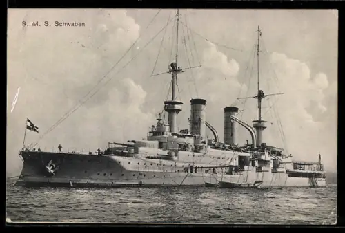 AK Linienschiff S.M.S. Schwaben mit ausgesetzten Beibooten, Kriegsschiff