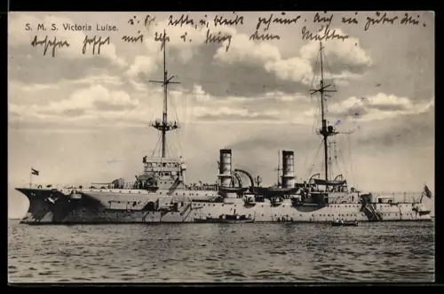 AK Kreuzer S.M.S. Victoria Louise querab von Backbord, Kriegsschiff