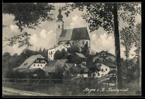 Mini-AK Anger b. B. Reichenhall, Kirche und Ortsansicht