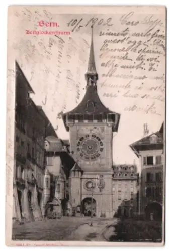 Relief-AK Bern, Zeitglockenturm mit Strasse