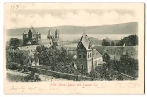 Relief-AK Maria-Laach, Abtei Maria-Laach u. Laacher See aus der Vogelschau