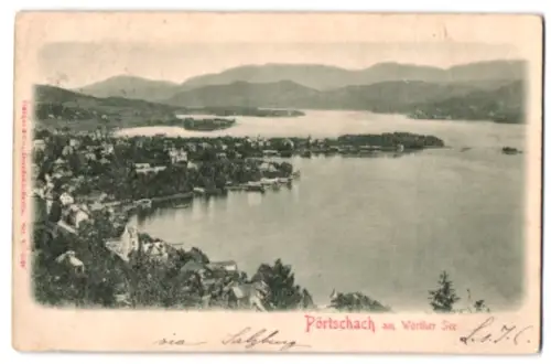 Relief-AK Pörtschach am Wörther See, Totalansicht mit See u. Bergen aus der Vogelschau