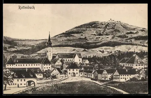 Künstler-AK Rottenbuch, Strassenpartie mit Kirche