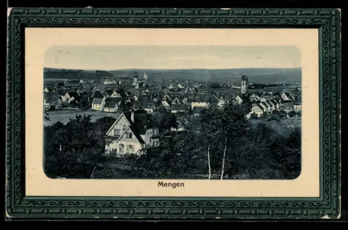 AK Mengen, Teilansicht mit Kirche, Passepartout