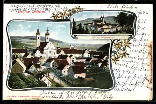 AK Zwiefalten, Teilansicht mit Kirche, Heil- und Pflegeanstalt