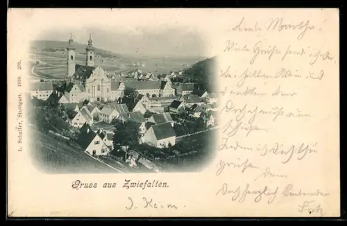AK Zwiefalten, Teilansicht mit Kirche