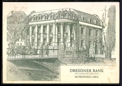 Künstler-AK Freiburg i. Brg., Dresdner Bank AG
