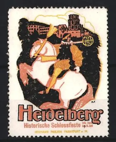Reklamemarke Heidelberg, Historische Schlossfeste, Reiter vor Schlossruine